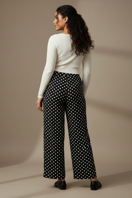 Pantalon Fluide Noir À Pois Ample Décontracté Femme - Polyester - vue 2