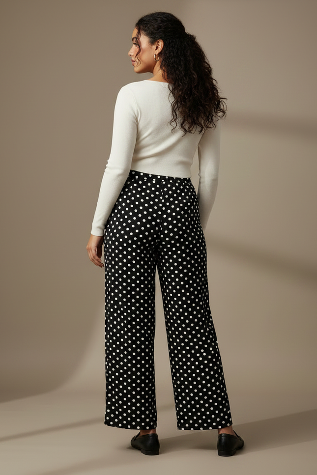 Pantalon Fluide Noir À Pois Ample Décontracté Femme - Polyester - vue 2