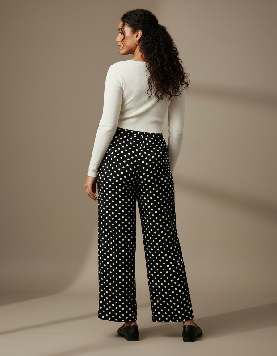 Pantalon Fluide Noir À Pois Ample Décontracté Femme - Polyester - vue 2