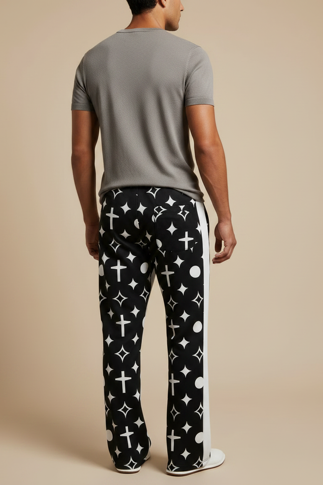 Pantalon Fluide Noir Imprimé Croix Étoiles Ample Homme - Maille - vue 2