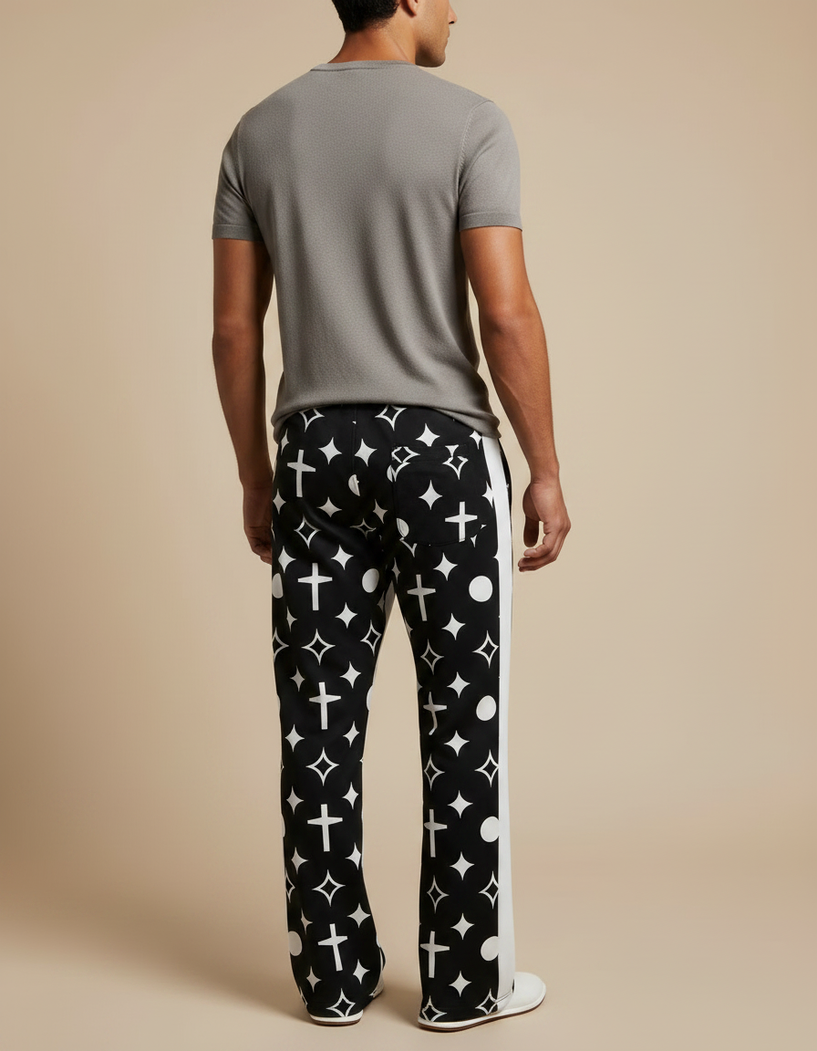 Pantalon Fluide Noir Imprimé Croix Étoiles Ample Homme - Maille - vue 2