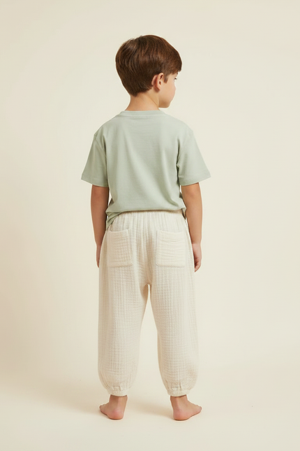 Pantalon Fluide Coton Crêpé Ample Beige Enfant - vue 2