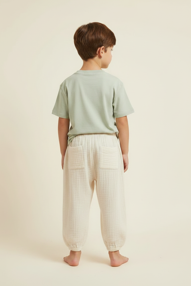 Pantalon Fluide Coton Crêpé Ample Beige Enfant - vue 2