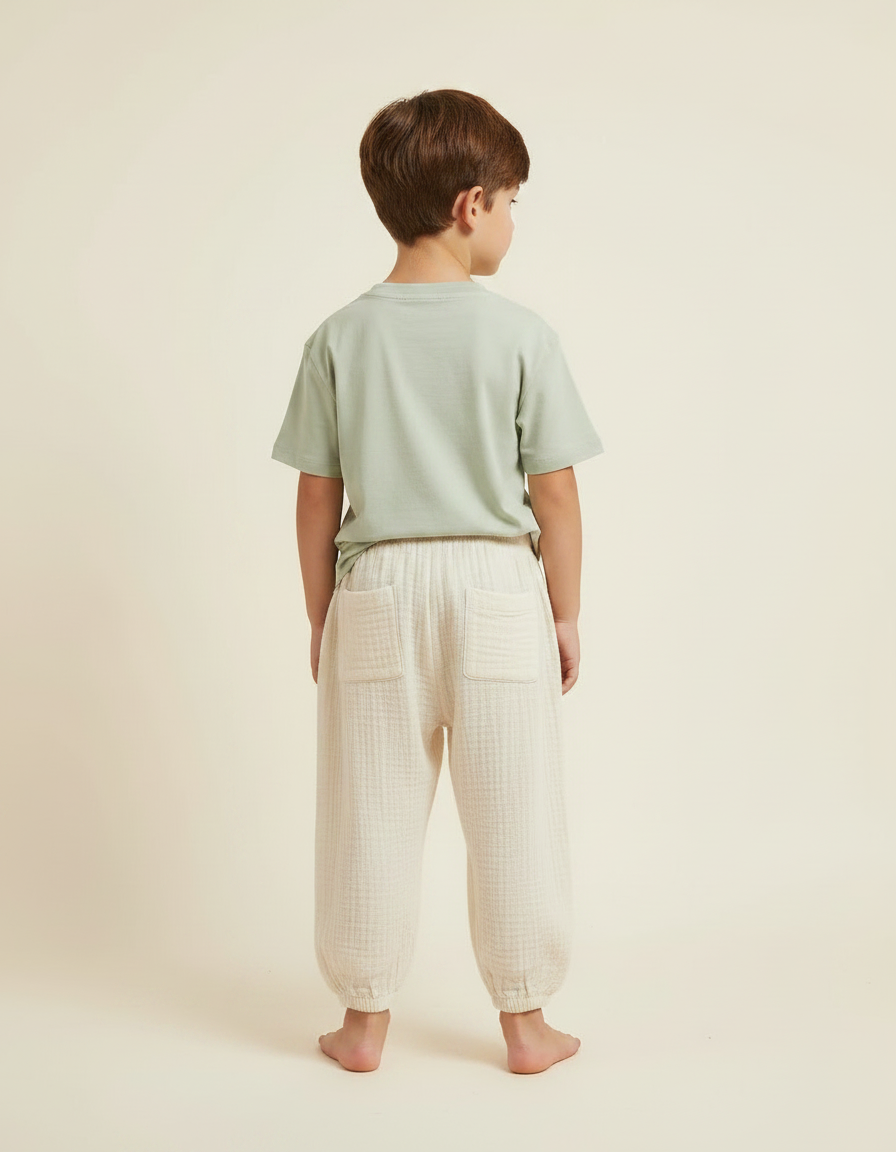 Pantalon Fluide Coton Crêpé Ample Beige Enfant - vue 2