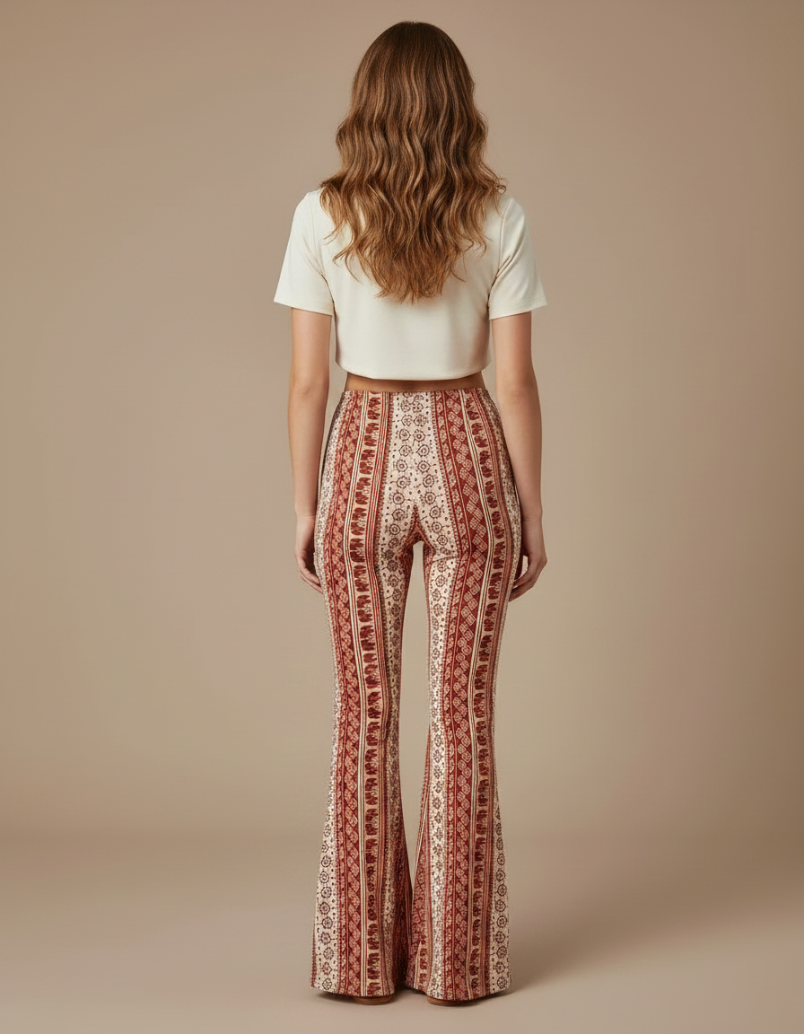 Pantalon Fluide Évasé Imprimé Bohème Confortable - Multicolore Viscose - vue 2