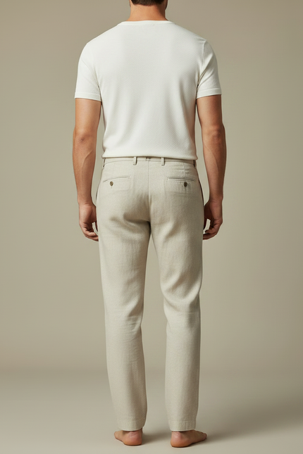 Pantalon Fluide Lin Beige Droit Confortable Homme - vue 2