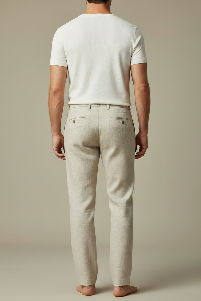 Pantalon Fluide Lin Beige Droit Confortable Homme - vue 2