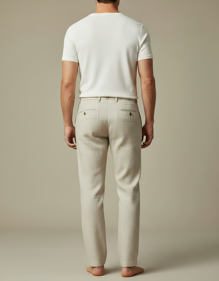 Pantalon Fluide Lin Beige Droit Confortable Homme - vue 2