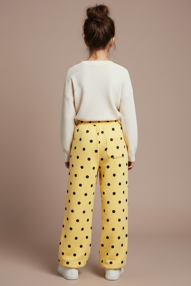 Pantalon Fluide Jaune Ample Polka Dots Hiver - Molleton - vue 2