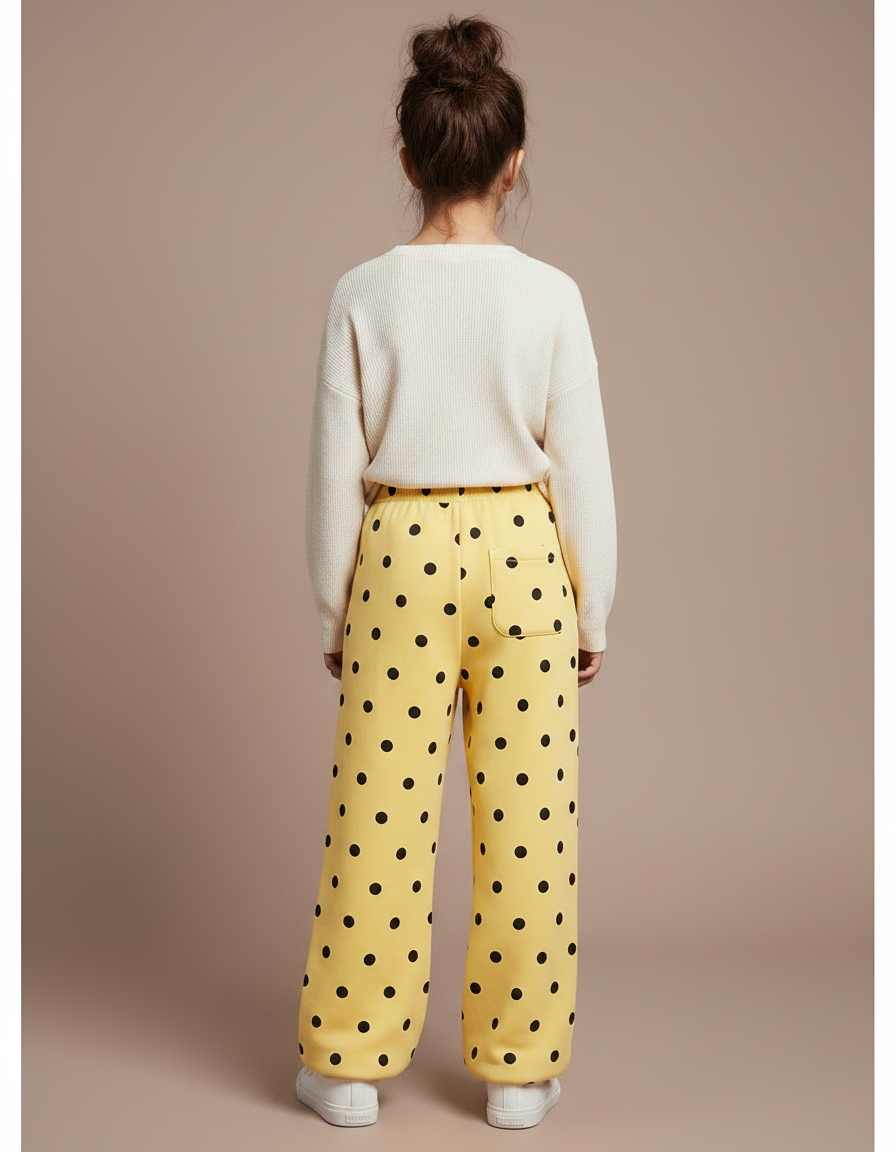 Pantalon Fluide Jaune Ample Polka Dots Hiver - Molleton - vue 2
