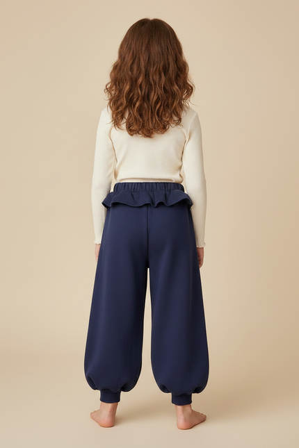 Pantalon Fluide Bleu Marine Ample Molleton Coeur - vue 2
