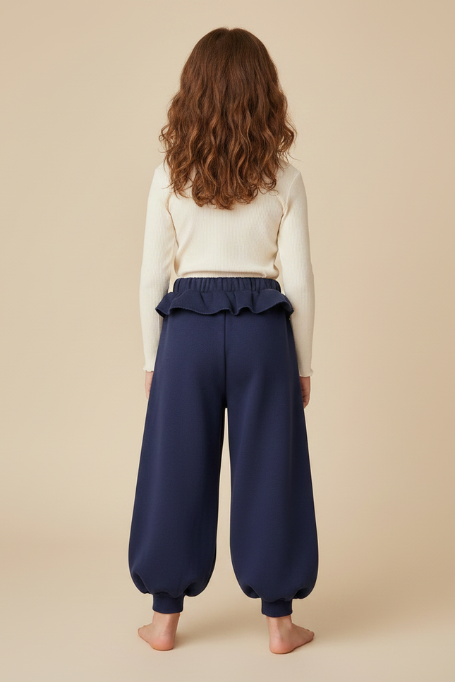 Pantalon Fluide Bleu Marine Ample Molleton Coeur - vue 2