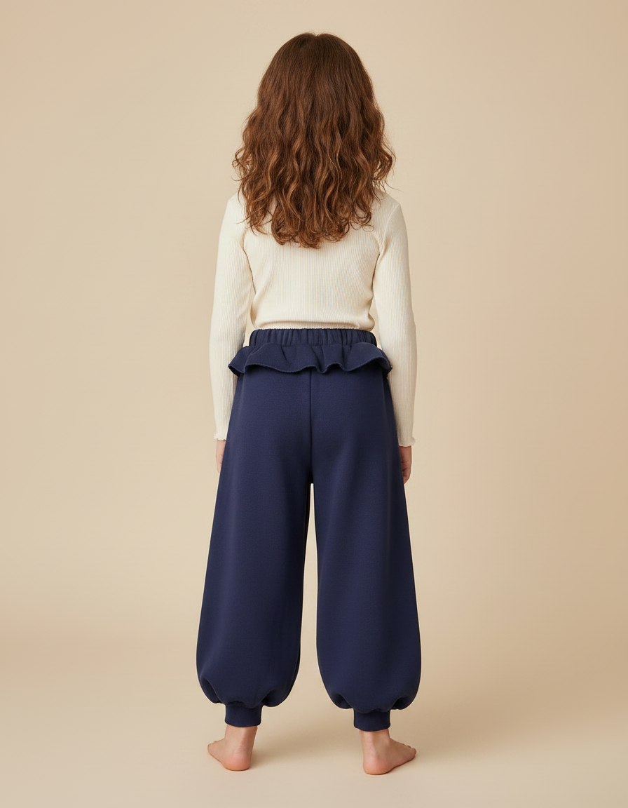 Pantalon Fluide Bleu Marine Ample Molleton Coeur - vue 2