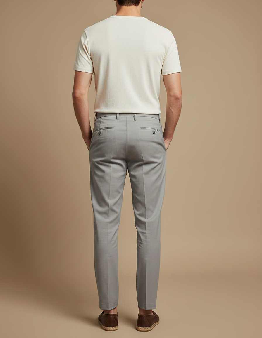 Pantalon Fluide Gris Clair Droit Élégant Homme - Polyester - vue 2