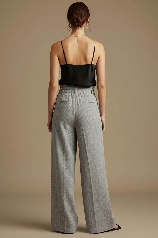 Pantalon Fluide Gris Ample Élastiqué Tissé Femme - Tweed - vue 2