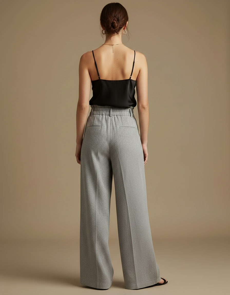 Pantalon Fluide Gris Ample Élastiqué Tissé Femme - Tweed - vue 2