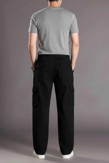 Pantalon Fluide Noir Ample Coton Cargo Homme - vue 2