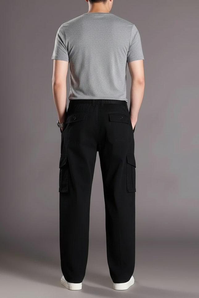 Pantalon Fluide Noir Ample Coton Cargo Homme - vue 2