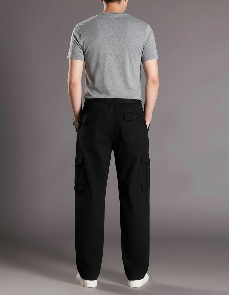 Pantalon Fluide Noir Ample Coton Cargo Homme - vue 2