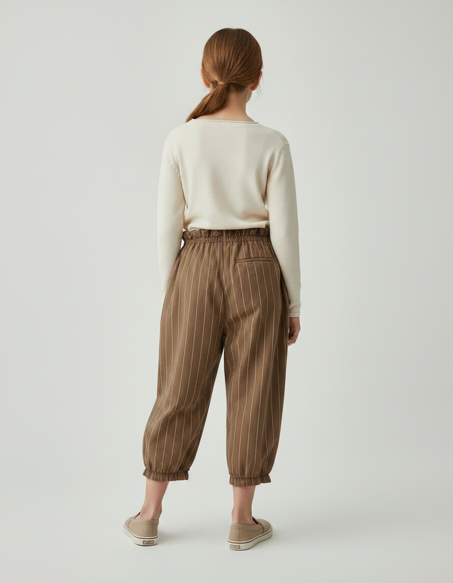 Pantalon Fluide Marron Rayé Ample Coton Enfant - Lin - vue 2