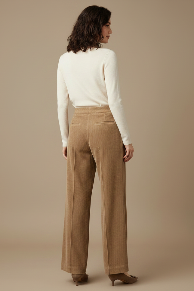 Pantalon Fluide Côtelé Marron Taille Haute Décontracté Femme - Cordé - vue 2