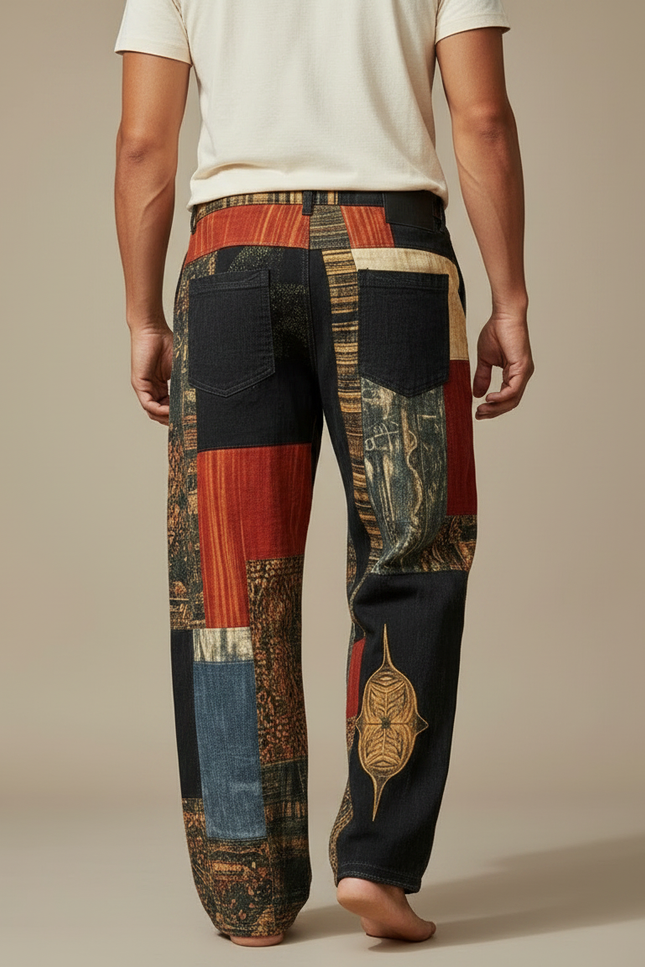 Pantalon Fluide Patchwork Ethnique Ample Imprimé Confortable - Multicolore Coton - vue 2