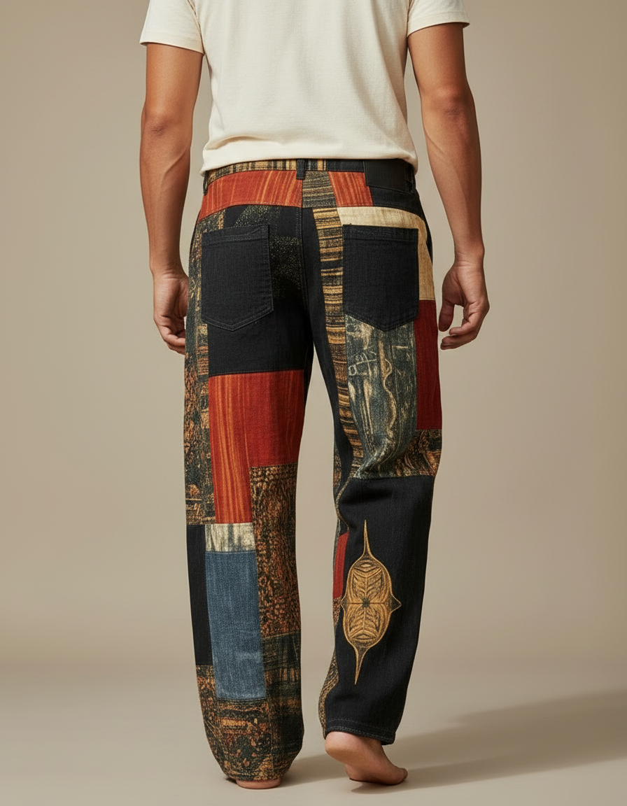 Pantalon Fluide Patchwork Ethnique Ample Imprimé Confortable - Multicolore Coton - vue 2