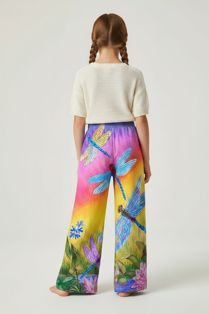Pantalon Fluide Imprimé Libellules Coloré Ample Fille - Multicolore Polyester - vue 2