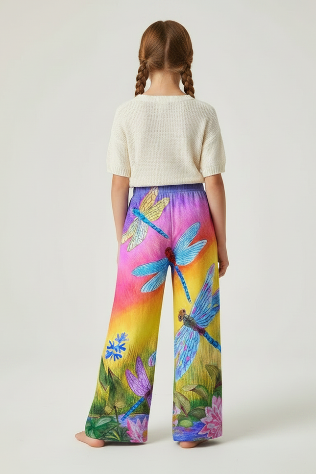 Pantalon Fluide Imprimé Libellules Coloré Ample Fille - Multicolore Polyester - vue 2