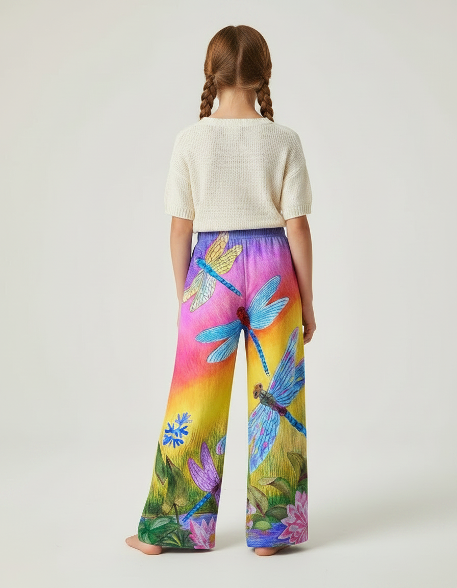Pantalon Fluide Imprimé Libellules Coloré Ample Fille - Multicolore Polyester - vue 2