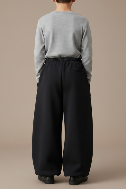Pantalon Fluide Noir Ample Molleton Épais Enfant - vue 2