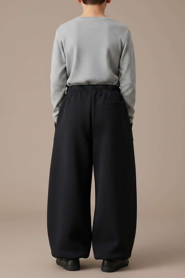 Pantalon Fluide Noir Ample Molleton Épais Enfant - vue 2