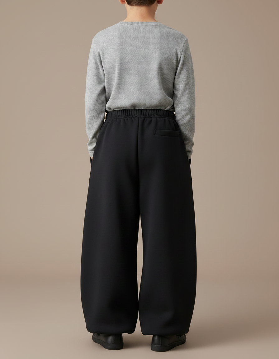 Pantalon Fluide Noir Ample Molleton Épais Enfant - vue 2