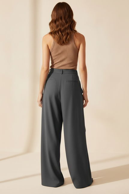 Pantalon Fluide Gris Ample Élégant Asymétrique Femme - Viscose - vue 2