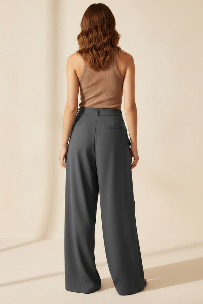 Pantalon Fluide Gris Ample Élégant Asymétrique Femme - Viscose - vue 2