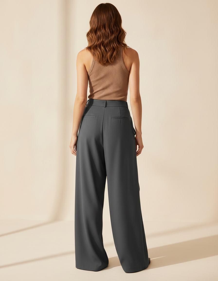 Pantalon Fluide Gris Ample Élégant Asymétrique Femme - Viscose - vue 2