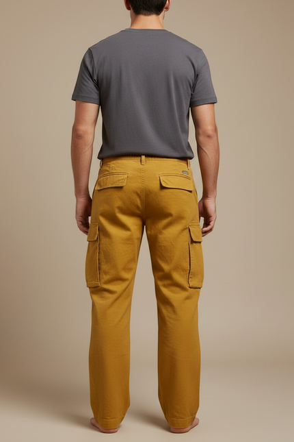 Pantalon Fluide Cargo Jaune Ample Décontracté Homme - Toile - vue 2