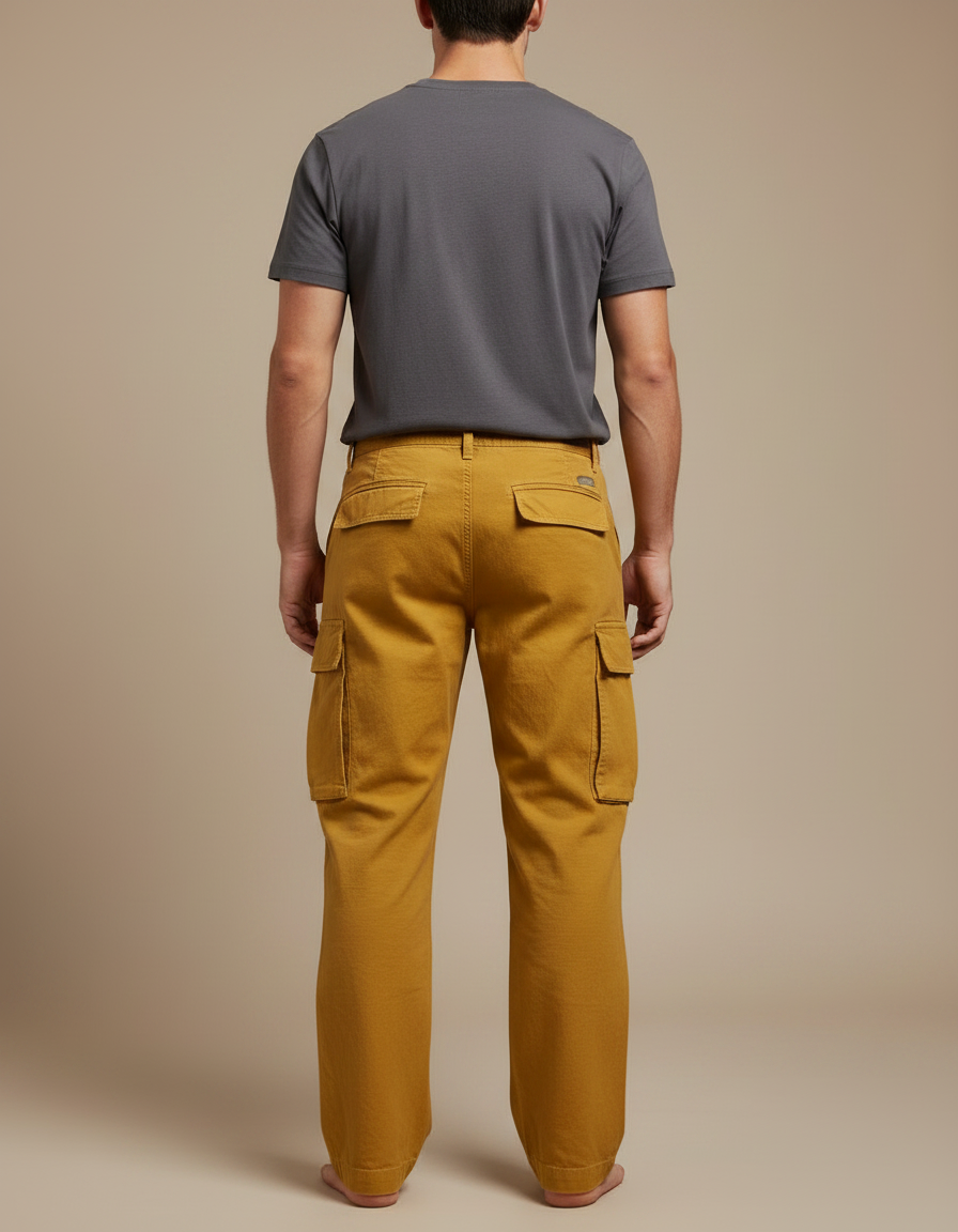 Pantalon Fluide Cargo Jaune Ample Décontracté Homme - Toile - vue 2