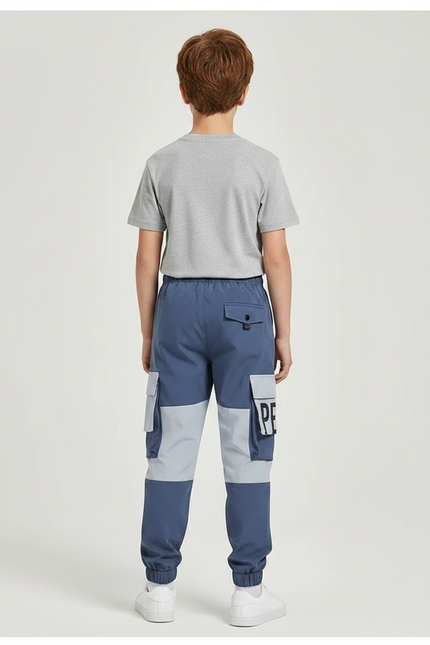 Pantalon Fluide Cargo Bicolore Bleu Gris Imprimé Garçon - Polyester - vue 2