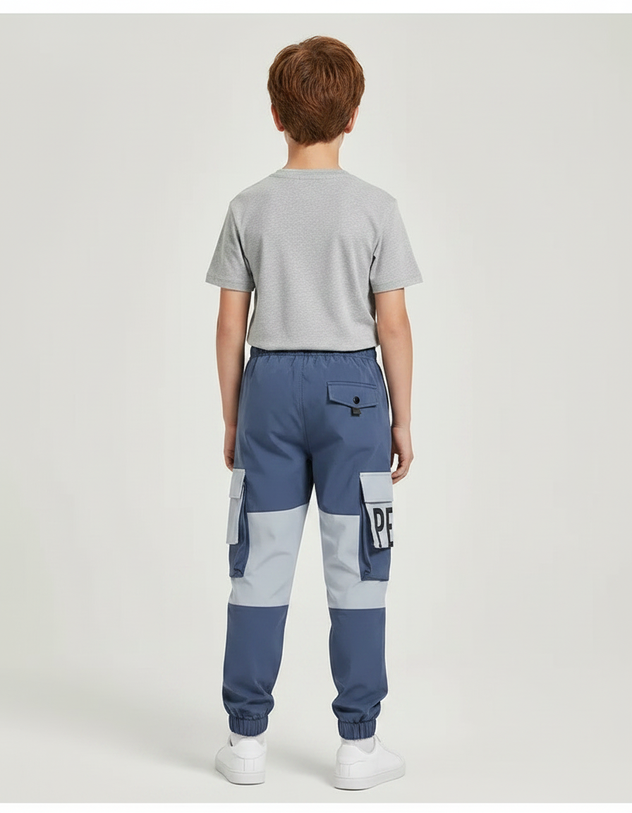 Pantalon Fluide Cargo Bicolore Bleu Gris Imprimé Garçon - Polyester - vue 2