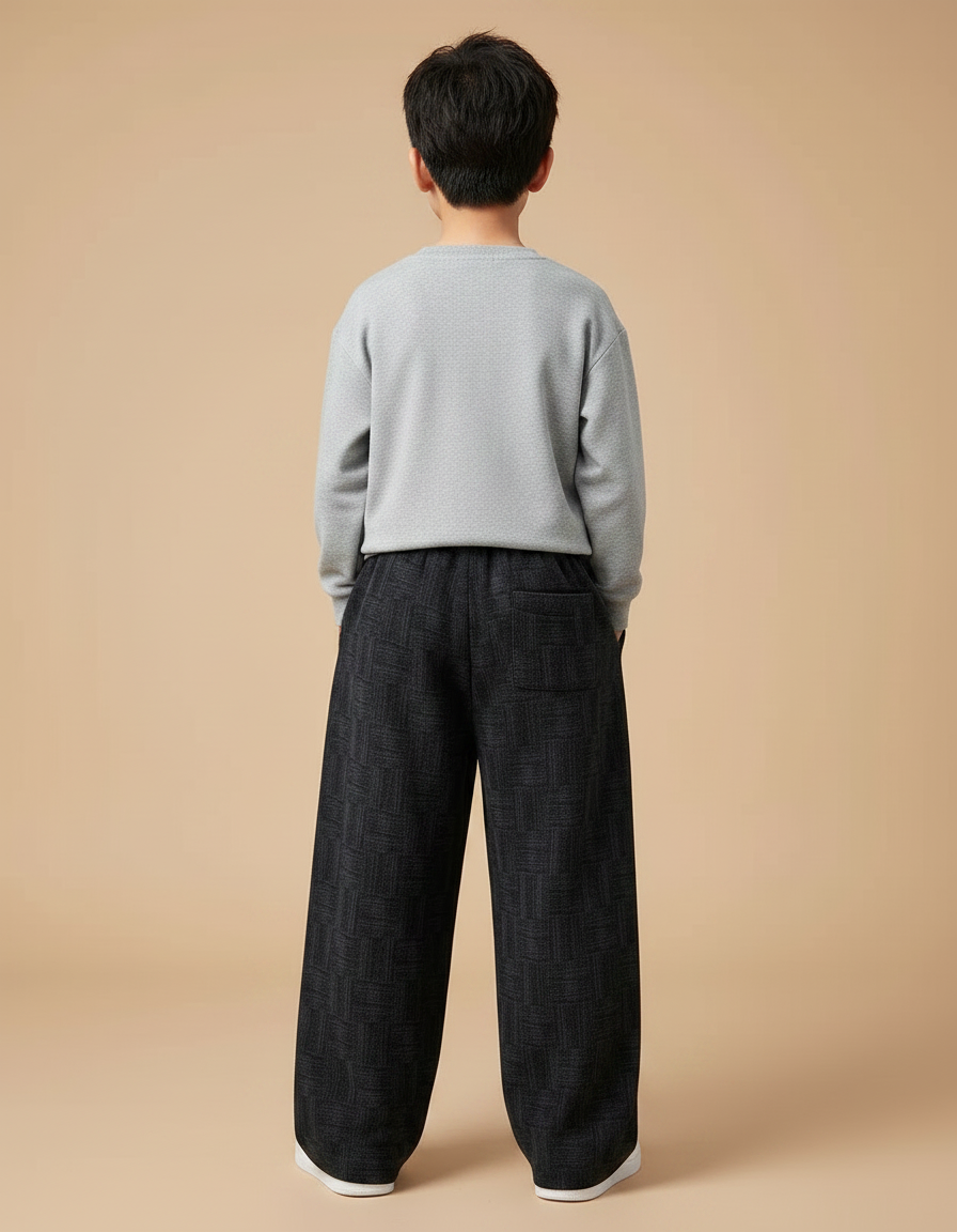 Pantalon Fluide Noir Ample Motif Géométrique Enfant - Molleton - vue 2