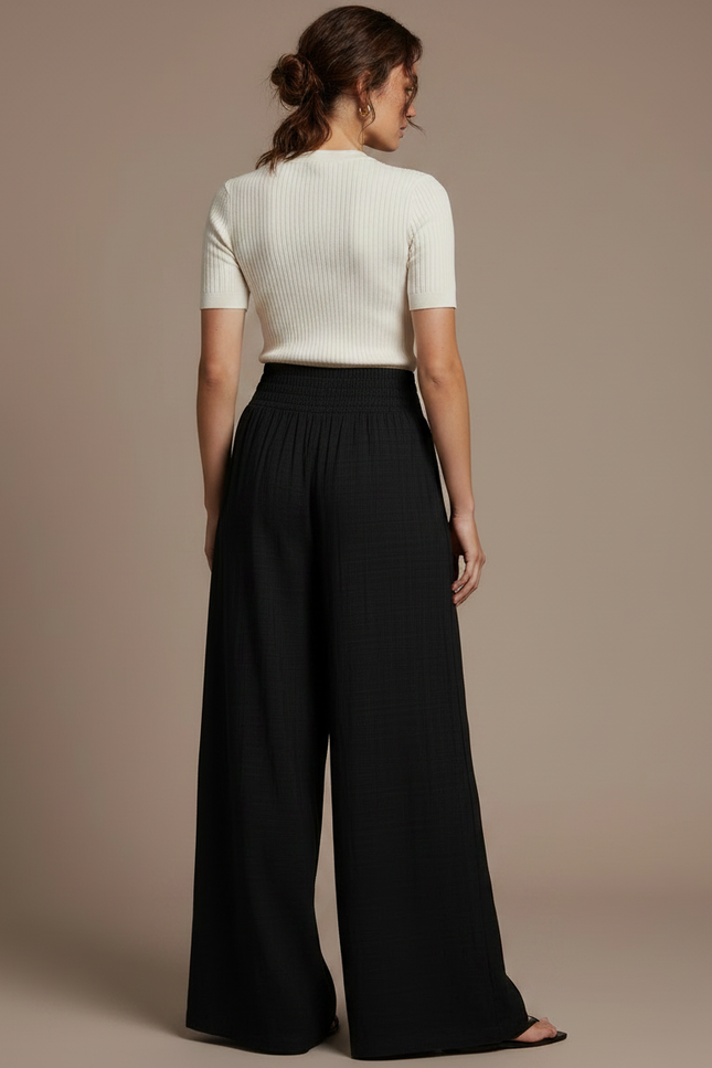 Pantalon Fluide Noir Ample Taille Haute Confortable Plissé - Viscose - vue 2