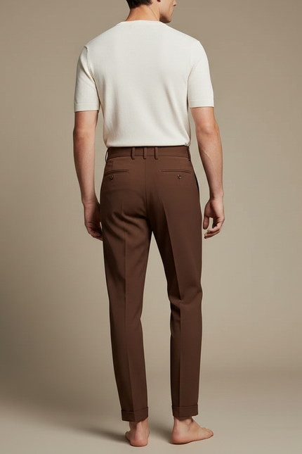 Pantalon Fluide Marron Droit Élégant Plissé Homme - Gabardine - vue 2