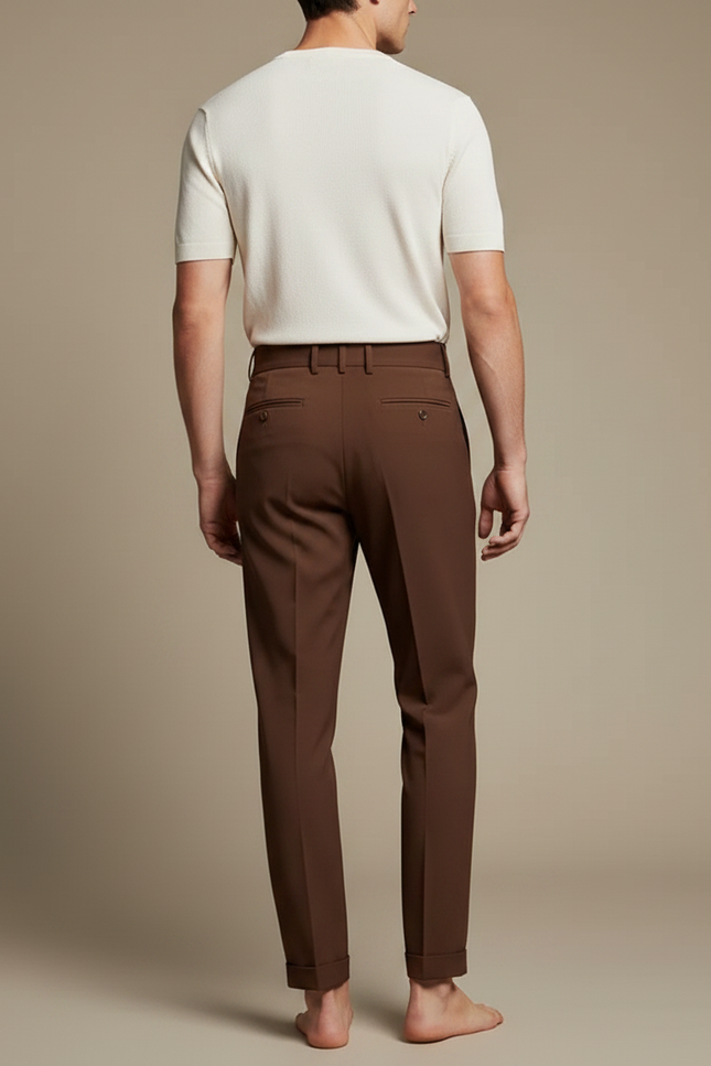 Pantalon Fluide Marron Droit Élégant Plissé Homme - Gabardine - vue 2