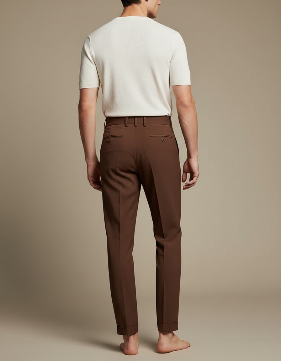 Pantalon Fluide Marron Droit Élégant Plissé Homme - Gabardine - vue 2