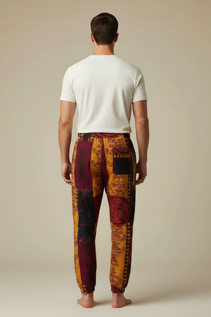 Pantalon Fluide Tribal Ethnique Imprimé Ample Cordon Homme - Multicolore Viscose - vue 2
