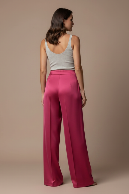Pantalon Fluide Rose Fuchsia Satiné Ample Élégant - vue 2