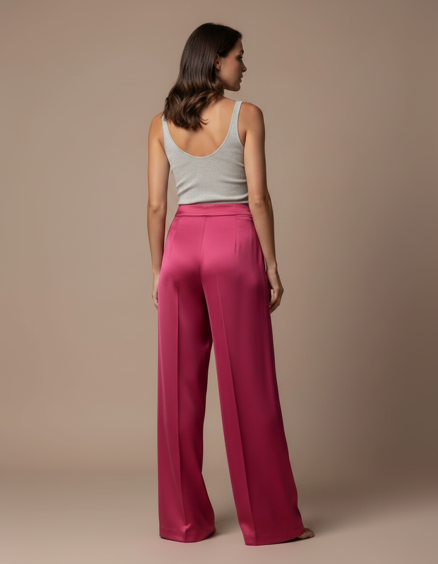 Pantalon Fluide Rose Fuchsia Satiné Ample Élégant - vue 2