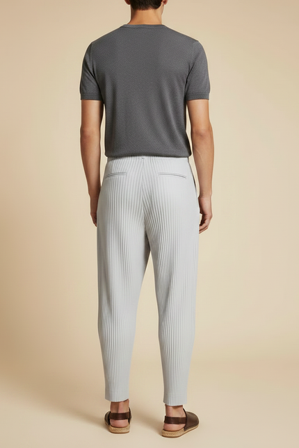 Pantalon Fluide Plissé Gris Décontracté Homme - Polyester - vue 2