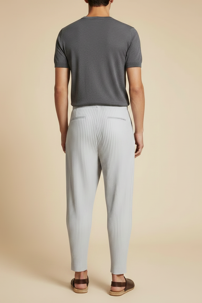 Pantalon Fluide Plissé Gris Décontracté Homme - Polyester - vue 2